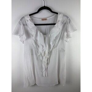 Nina & Mee Women’s Top Boho Flutter Sleeve White semi-sheer Ruffle V-Neck